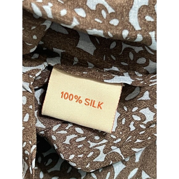 Rungolee Tahiti Floral Smocked Silk Top Blue Coffee Sleeveless Boho op NEW Sz S - Picture 14 of 16